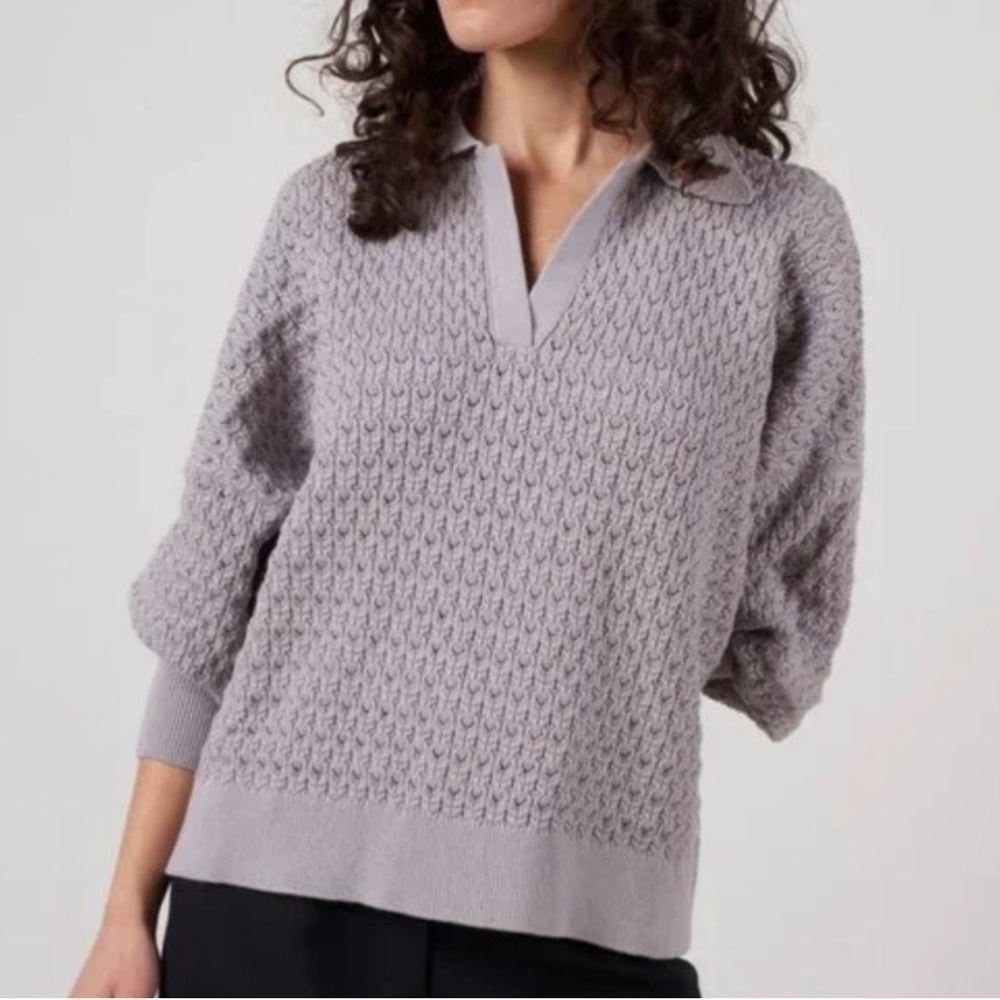 I Love Mr Mittens Cotton Lace Polo Sweater Stone Grey XS / Small